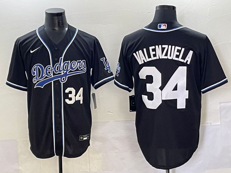 Men 2025 Los Angeles Dodgers #34 Valenzuela Black Three generations Fashion Nike MLB Jersey style 7042